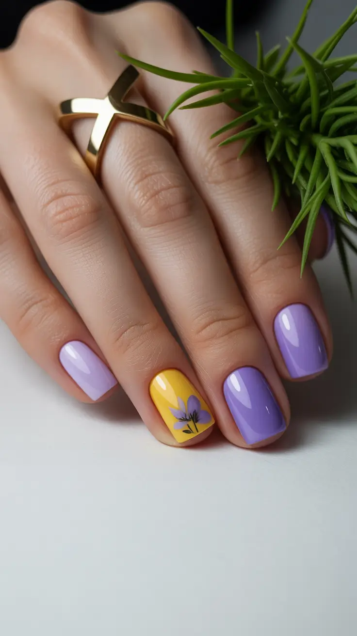 Cute Nails Ideas for 2026 Short Purple Floral Nails