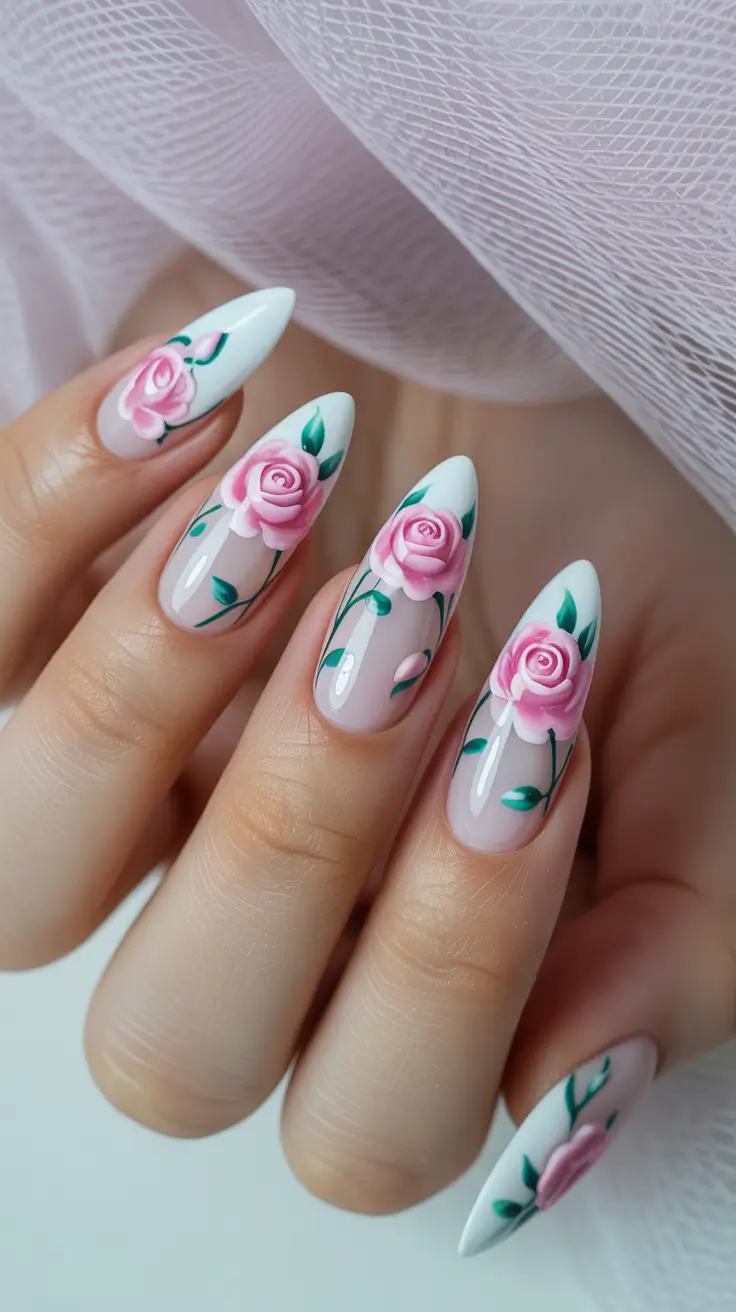 Cute Nails Ideas for 2026 Floral Rose Nails