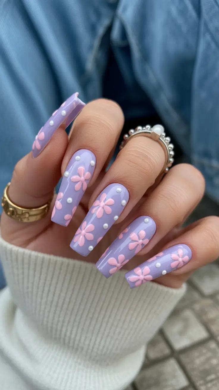 Cute Nails Ideas for 2026 Lavender Floral Nails