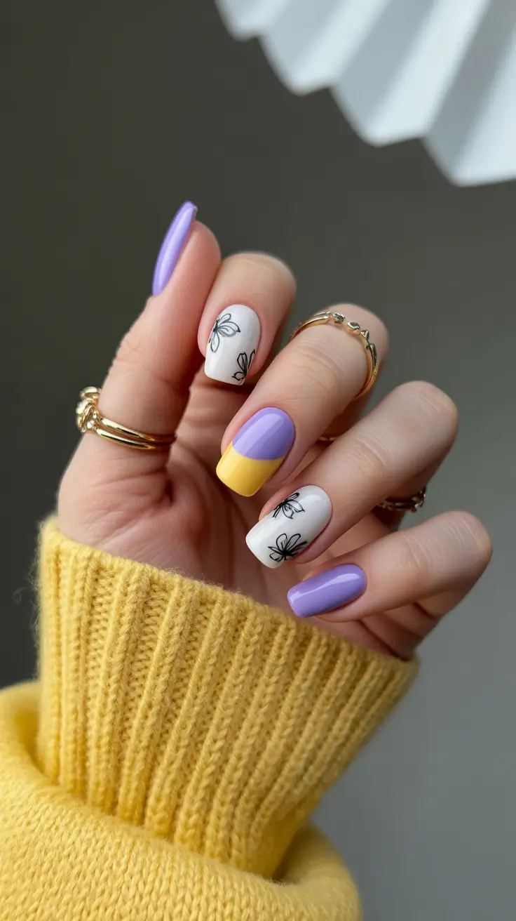 Cute Nails Inspiration 2026 Soft Lavender With Graphic Florals