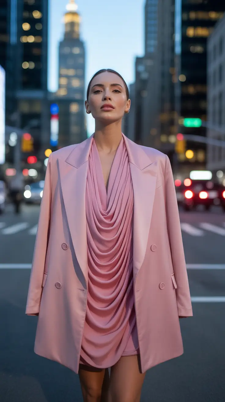 trendy outfits 2026 Pink Drape Power