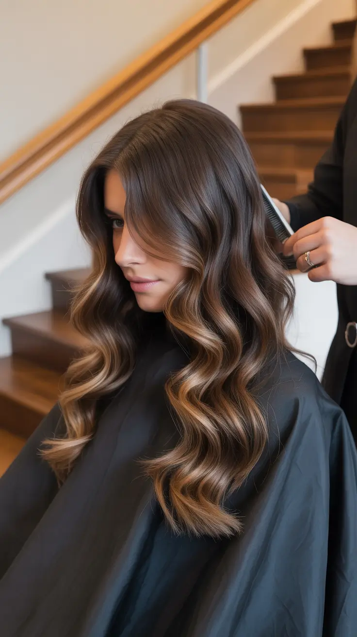 dark brown hair color 2026 Subtle Caramel Movement