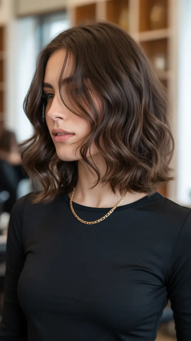 dark brown hair color 2026 Textured Chic Bob