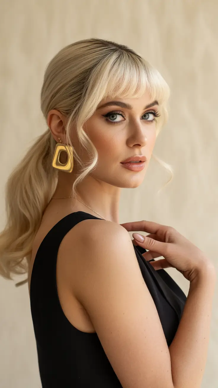 ponytail hairstyle 2026 Soft Layers with Curtain Bangs