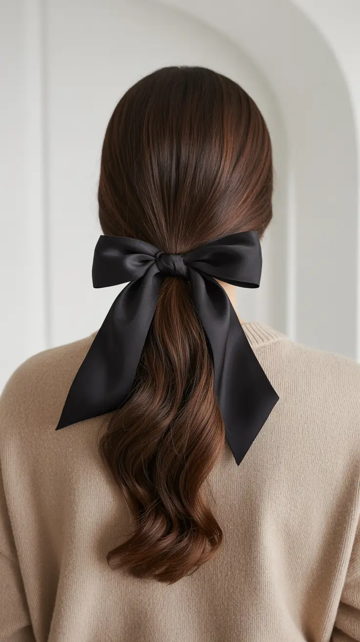 pony-tail-hairstyles-2026-classic-low-pony-with-ribbon