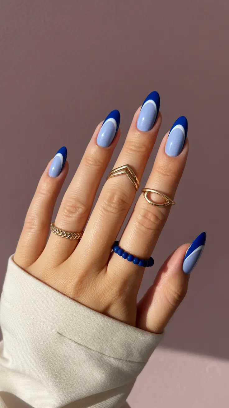 Easy Simple Nails 2026 Blue French Almond