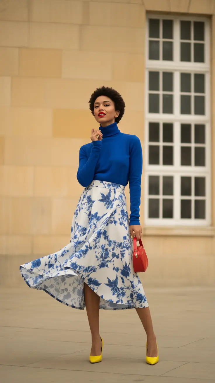 Elegant skirt outfits 2026 Blue Porcelain Elegance