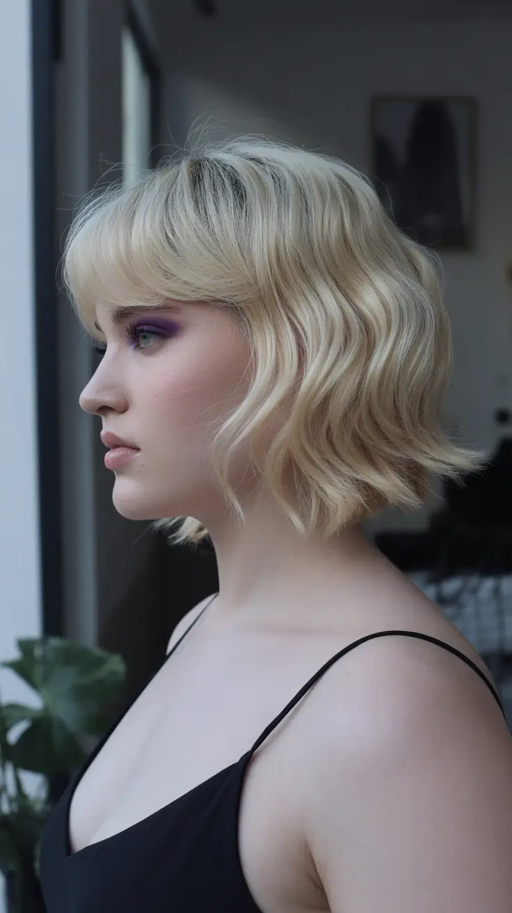 Fat Face Haircuts 2026 Wavy Lob with Wispy Curtain Bangs