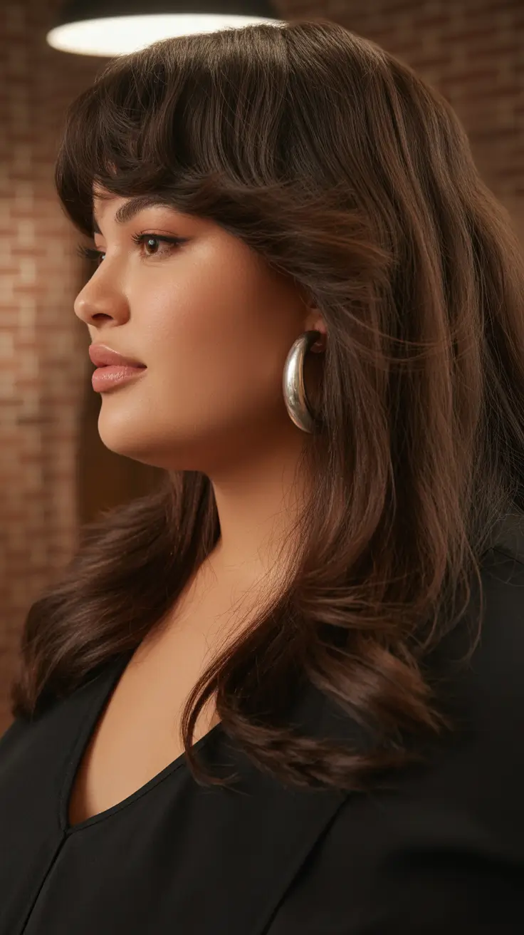 Fat Face Haircuts 2026 Glossy Layers with Curtain Bangs