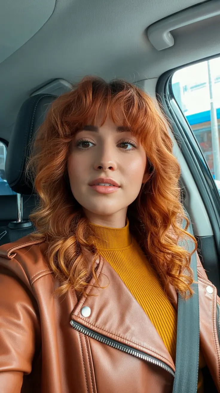 Haircut Ideas 2026 Copper Curly Shag With Full Bangs