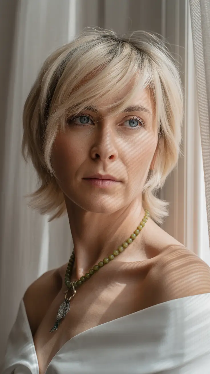 Haircut Ideas 2026 Soft Feathered Blonde Bob with Side Fringe