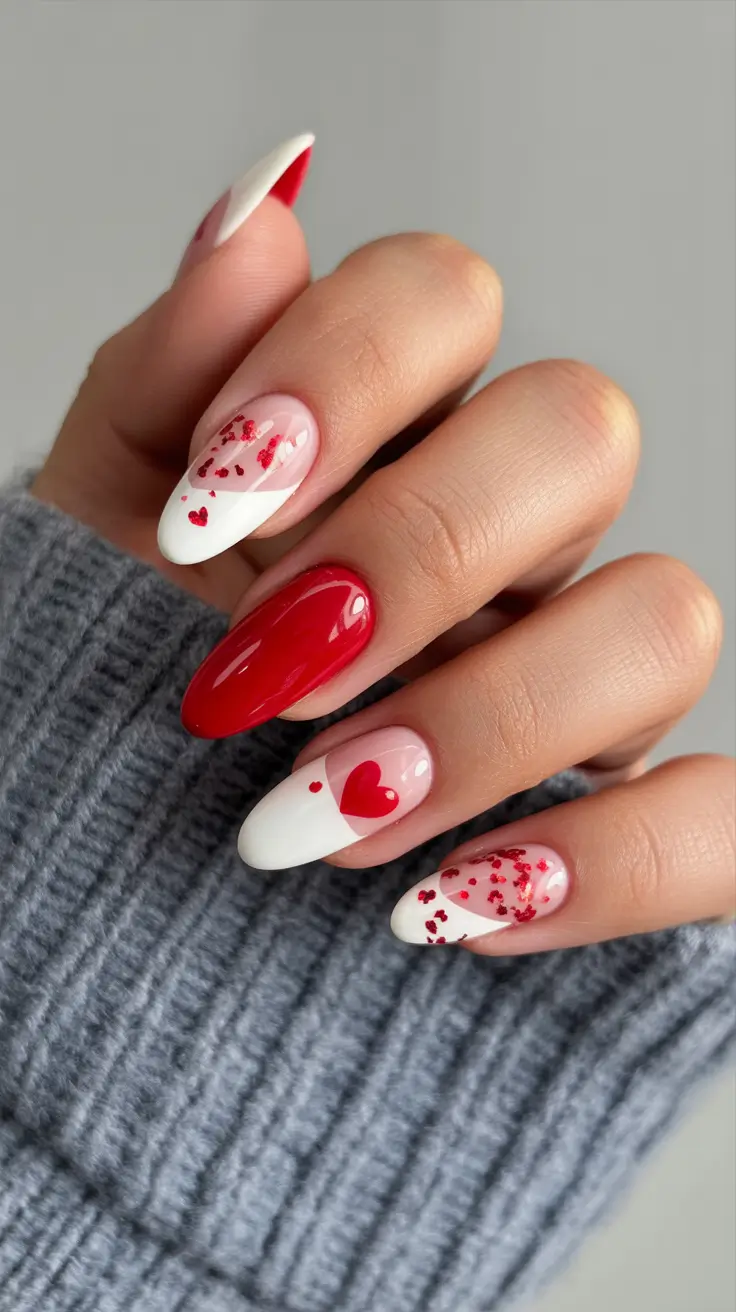 February Nails Designs 2026 Red White Valentine Nails