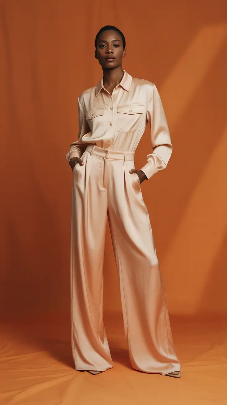 outfits ideas 2026 Champagne Satin Set for Minimal Glam