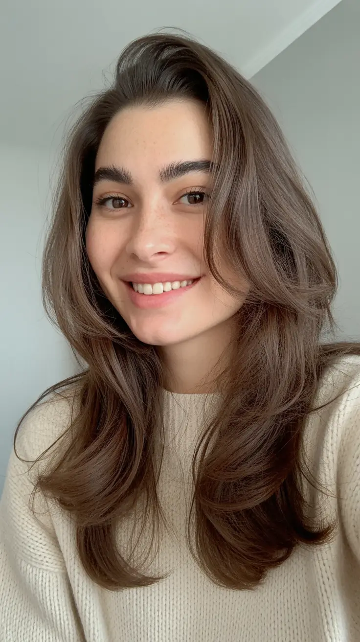 haircuts for thin fine hair 2026 Layered Brunette Blowout