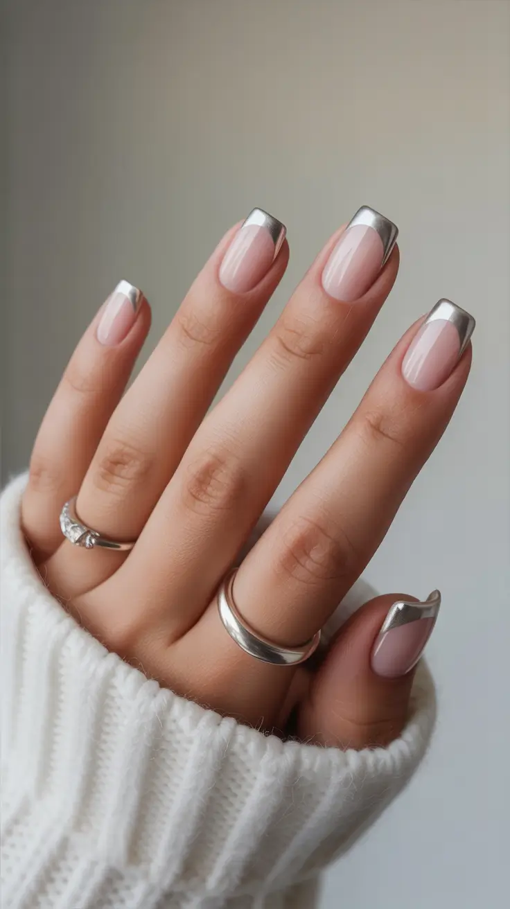 French Nail Designs 2026 Silver Chrome