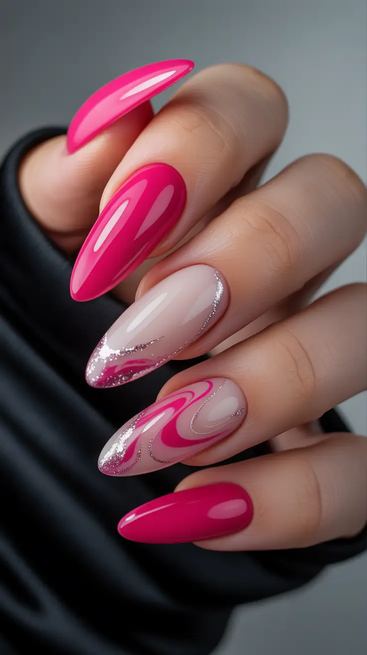 Glam Stiletto Nails 2026 Hot Pink Abstract Stiletto