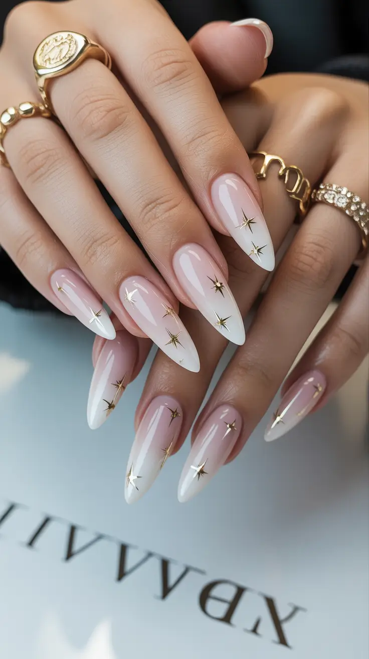 Glam Stiletto Nails 2026 White Gold Star Stiletto