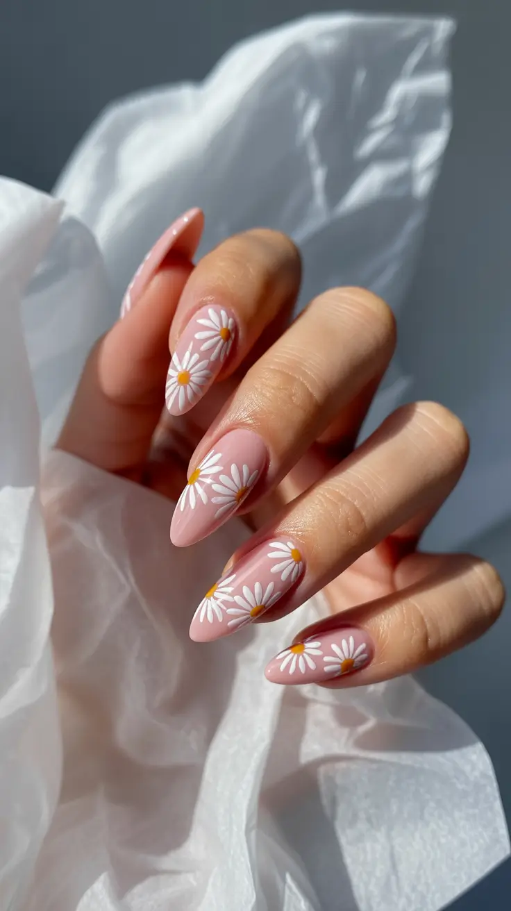 Glam Stiletto Nails 2026 Pink Stiletto Nails With Daisy Art