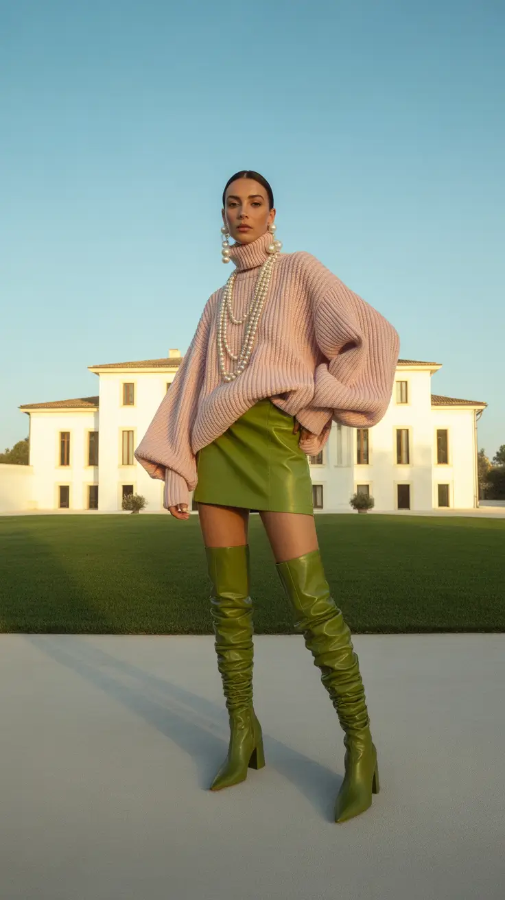 going out outfits 2026 Playful Contrasts in Soft Pink and Green