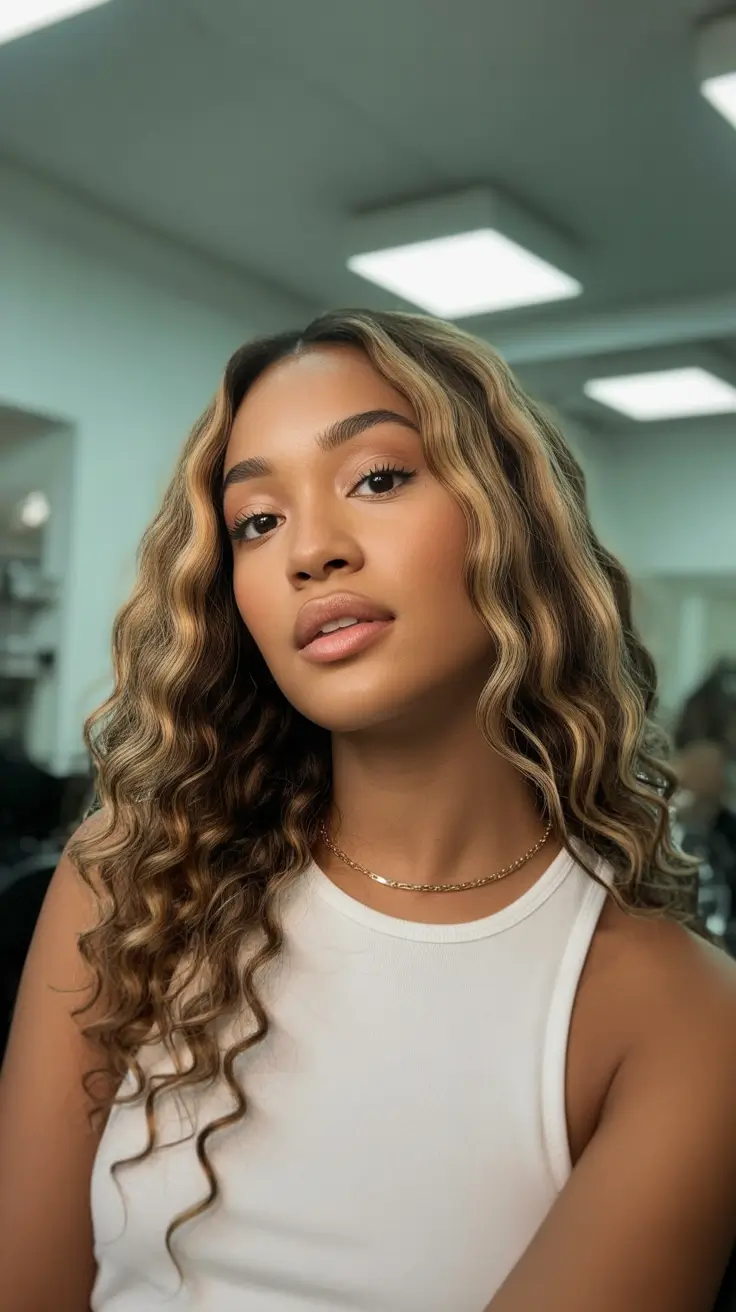 hair color ideas 2026 Caramel Curls with Honey Ribbons