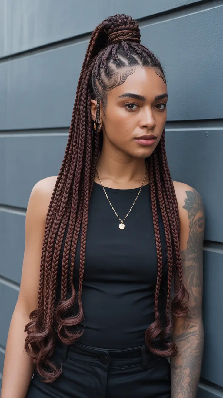 high braided ponytail with loose curls hairstyle black women 2026