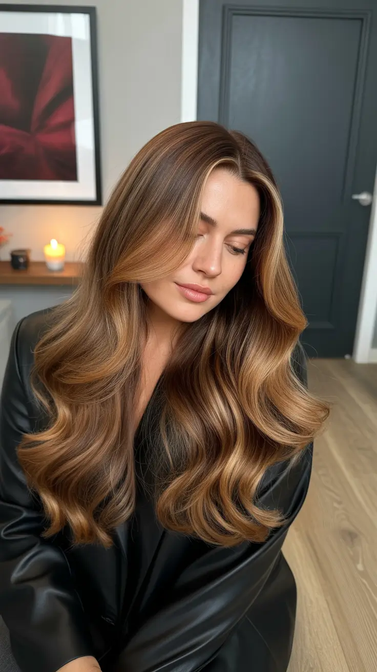 Haircuts for Chubby Faces 2026 Warm Brunette Layers With Polished Movement