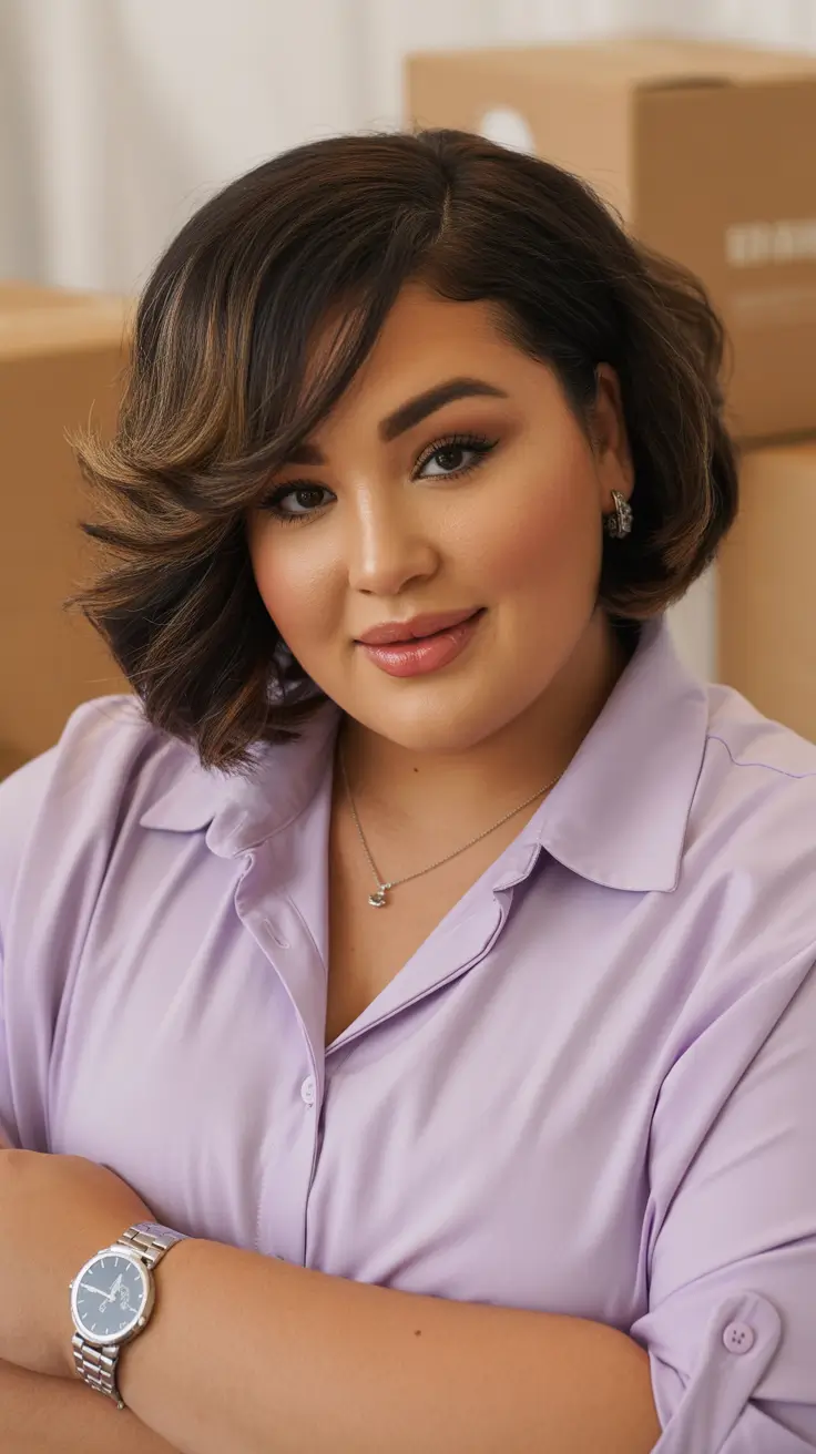 Haircuts for Chubby Faces 2026 Polished Side-Swept Bob