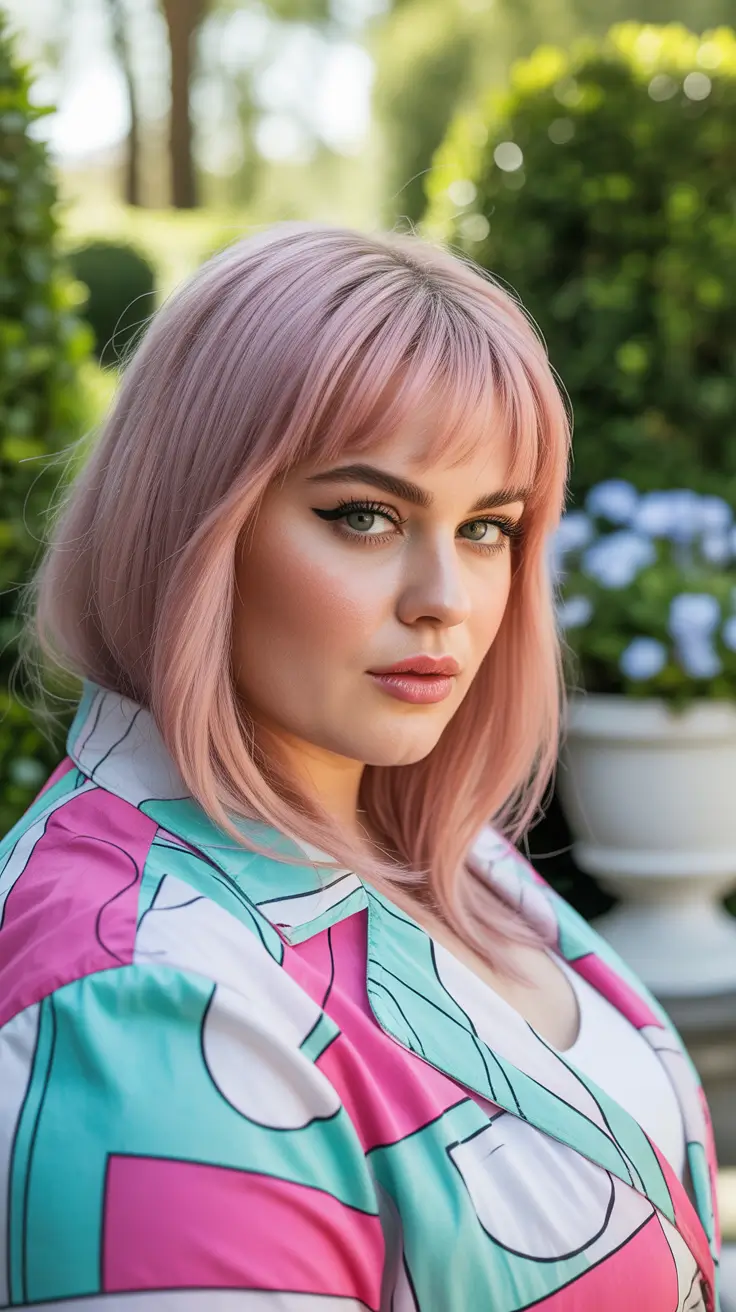 Haircuts for Chubby Faces 2026 Pastel Pink Bob