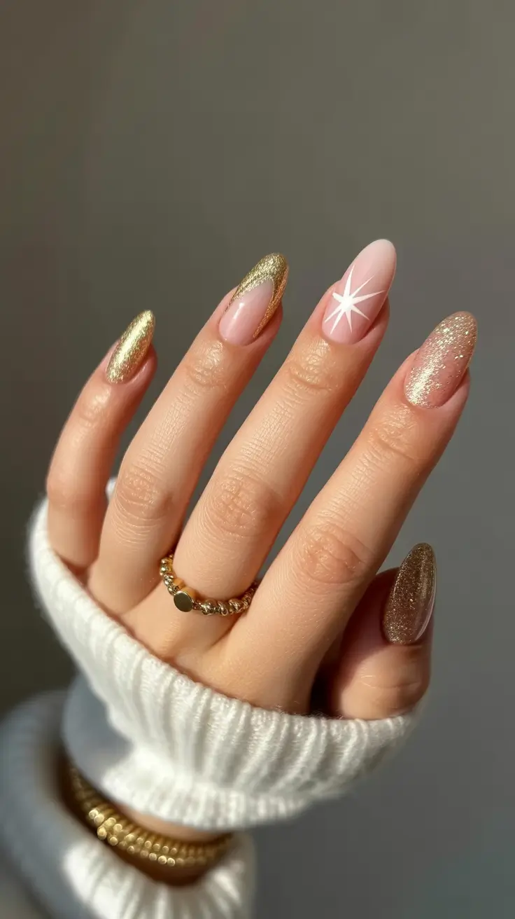 holiday nails 2026 Soft Gold Accents for Quiet Holiday Glam