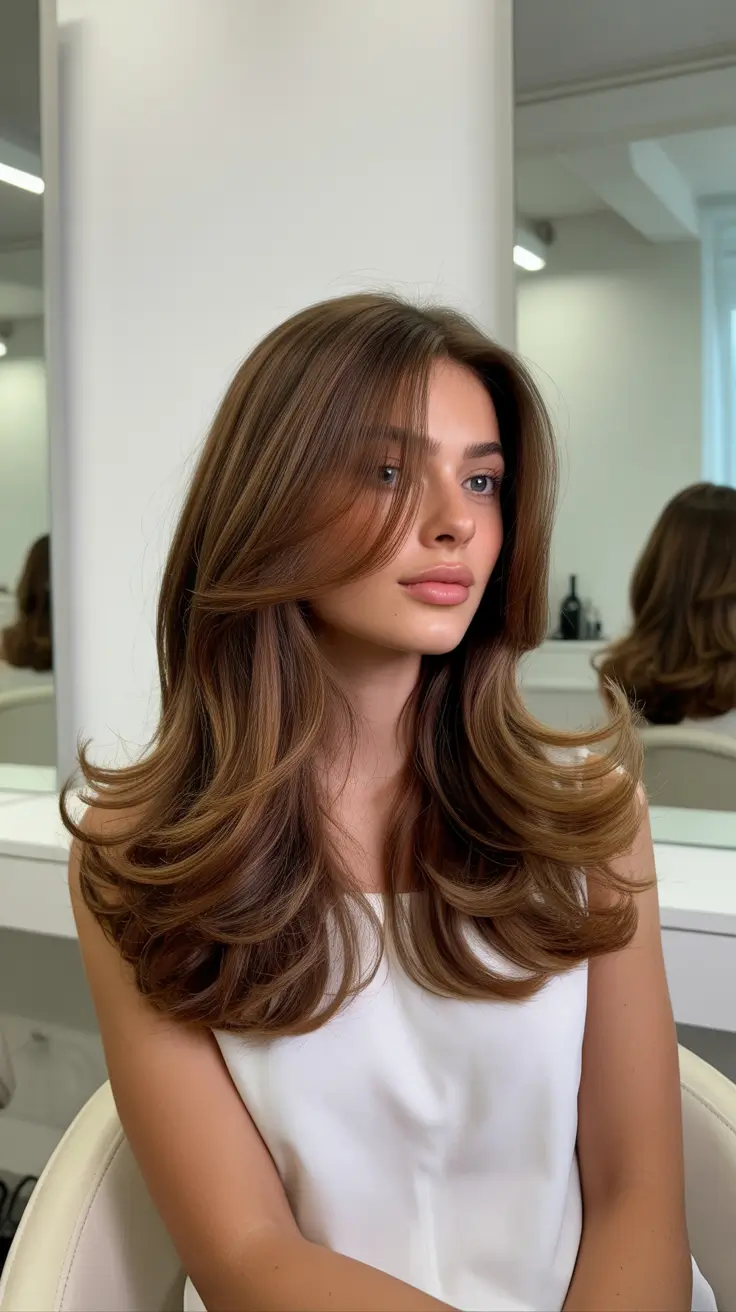 Butterfly Haircut 2026 Glossy Chestnut Elegance