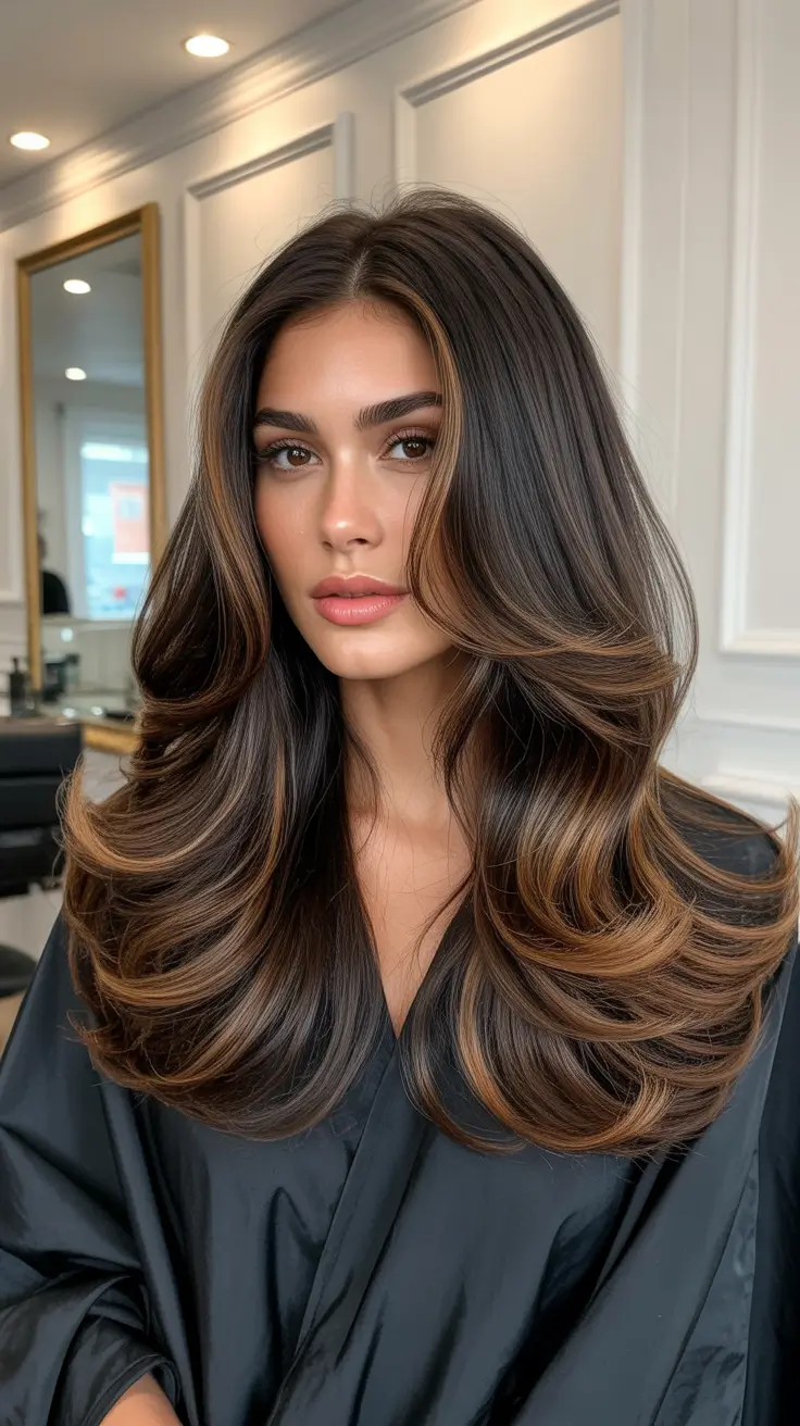 Butterfly Haircut 2026 Deep Brunette Waves