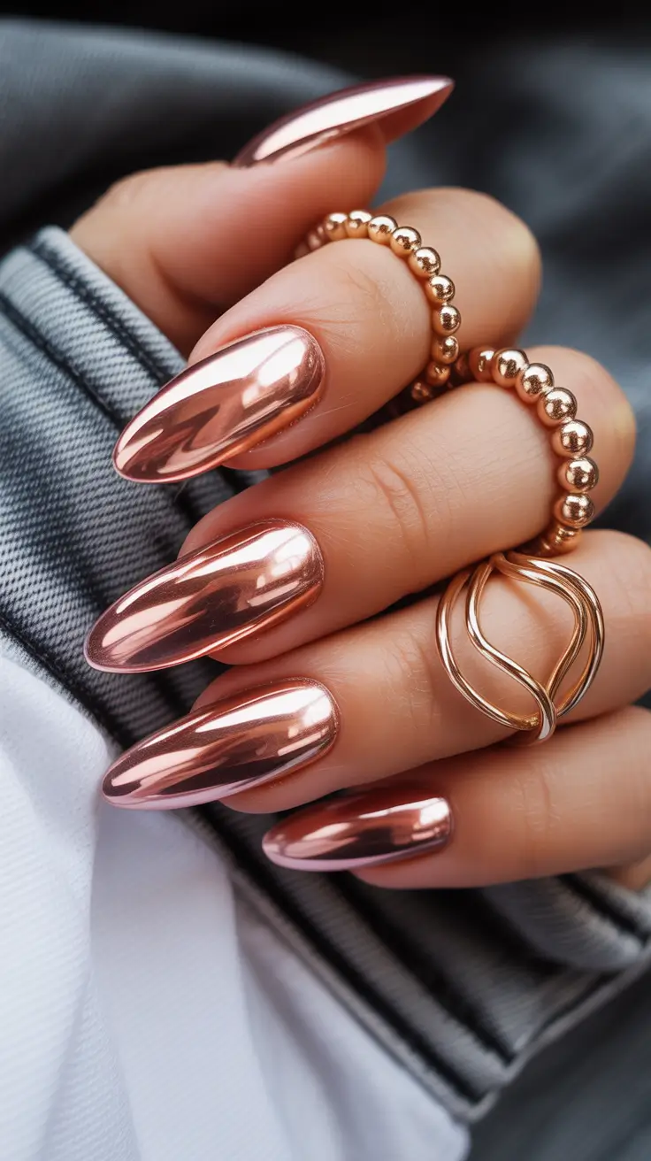 Metallic Chrome Nails 2026 Rose Gold Chrome