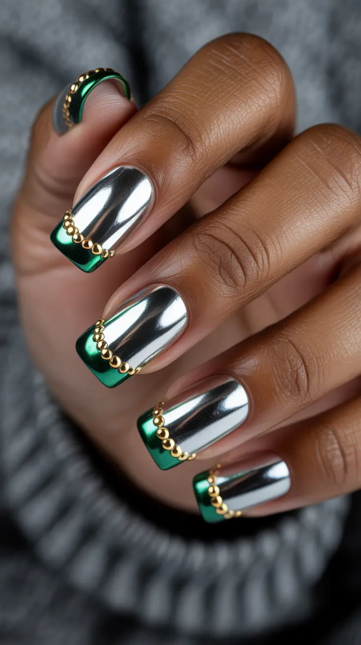 Metallic Chrome Nails 2026 Green Silver