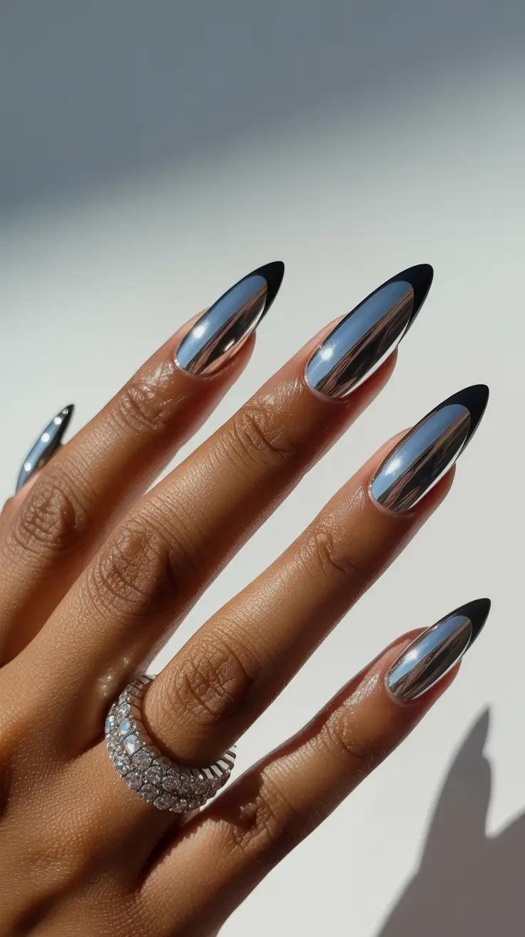 Metallic Chrome Nails 2026 Black Silver Chrome