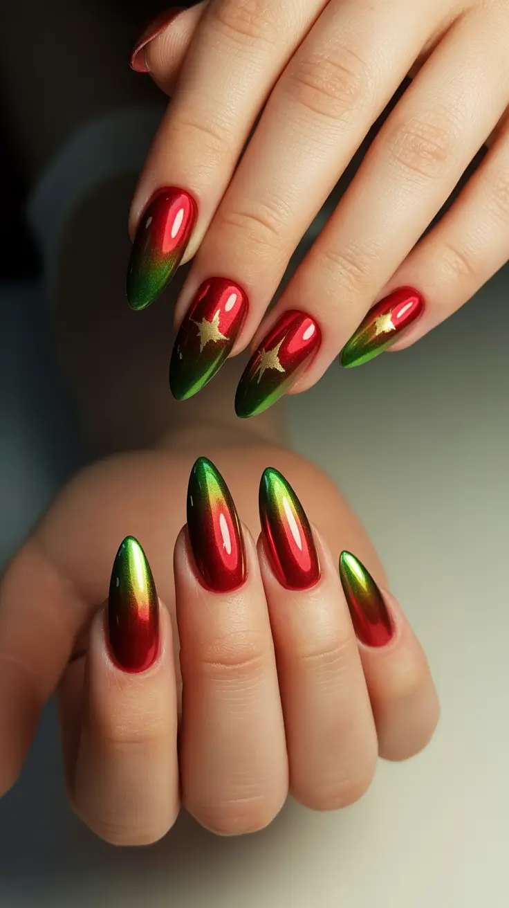 Metallic Chrome Nails 2026 Red Green Chrome