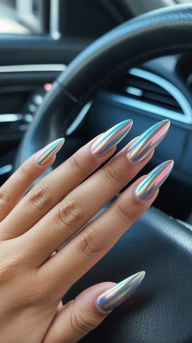 Metallic Chrome Nails 2026 Silver Holographic Chrome
