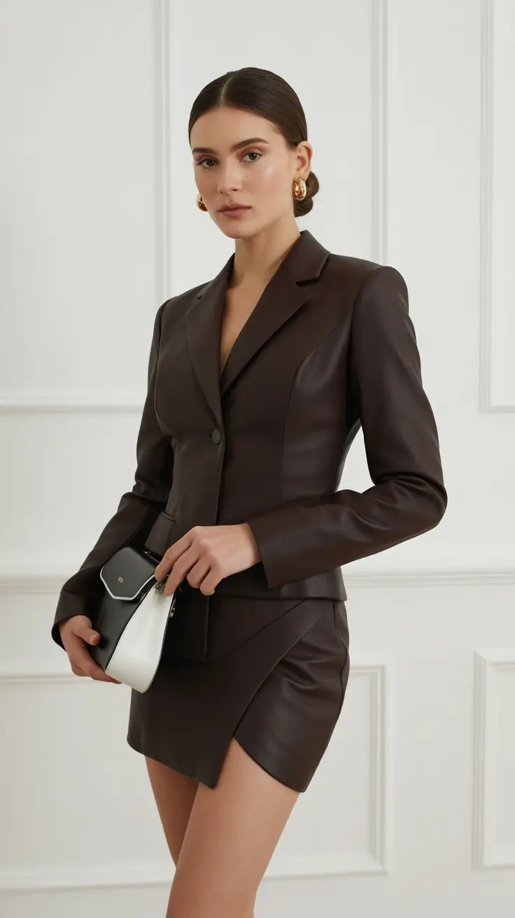 Classy Outfits 2026 Leather Brown Suit