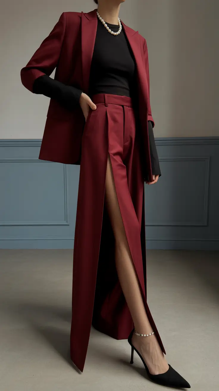 Classy Outfits 2026 Maroon Power Suit