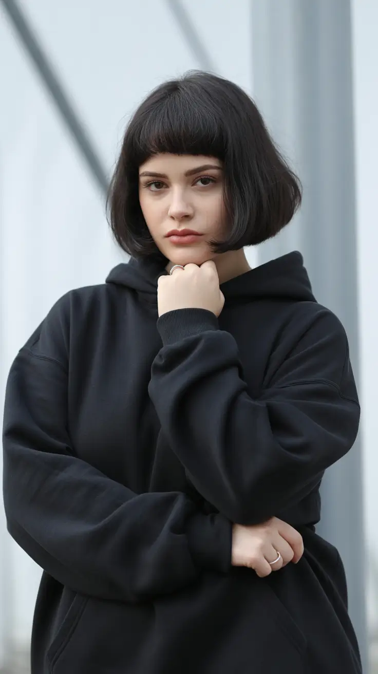 Modern Haircuts for Round Faces 2026 French Bob with Baby Bangs