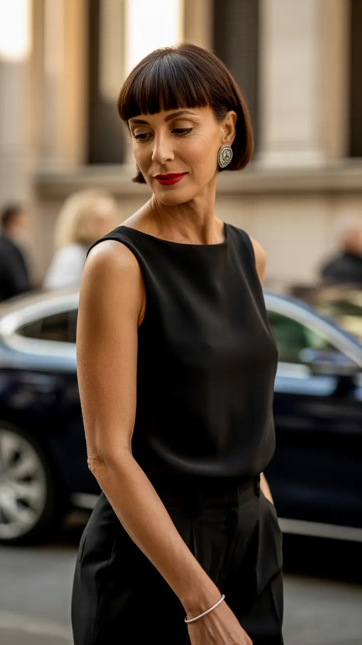 Modern Hairstyles for Women Over 50 2026 Graphic Chin Length Bob with Parisian Energy