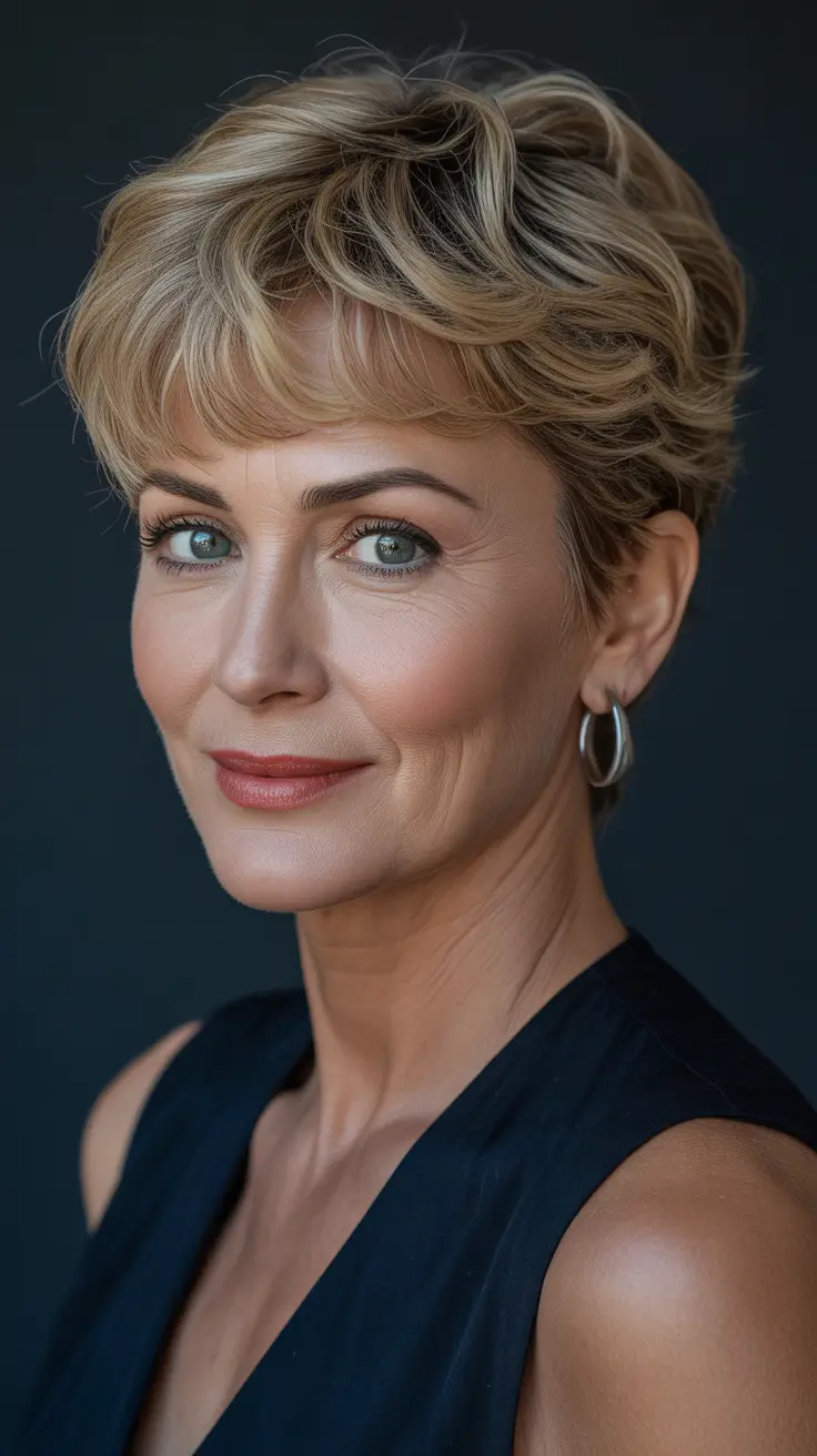 Modern Hairstyles for Women Over 50 2026 Soft Short Shag with Playful Texture