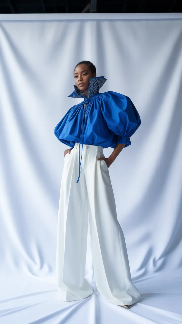 outfits for black women 2026 Architectural Blue With Soft White Strength