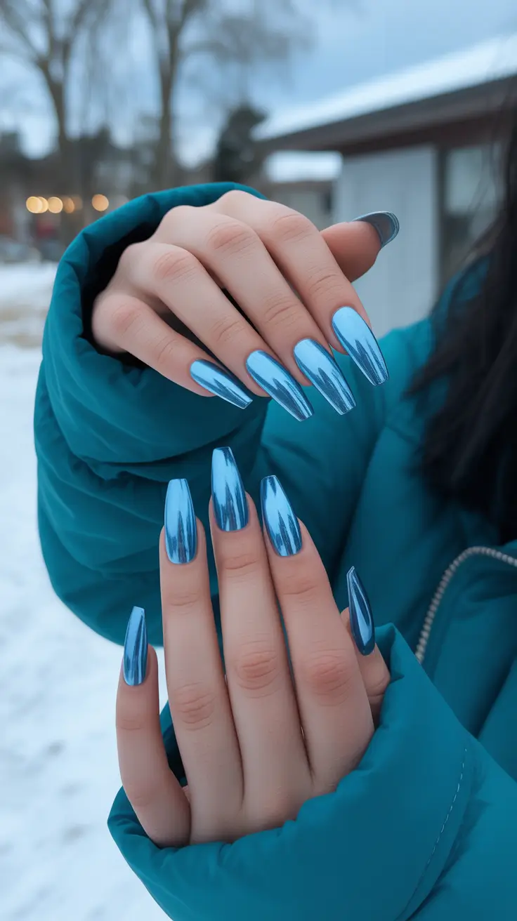 New Chrome Nails Ideas 2026 Blue Chrome Nails