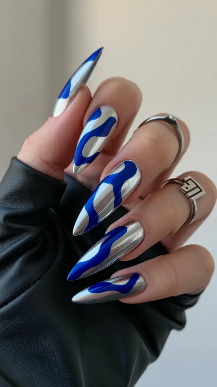 New Chrome Nails Ideas 2026 Electric Blue Chrome Art