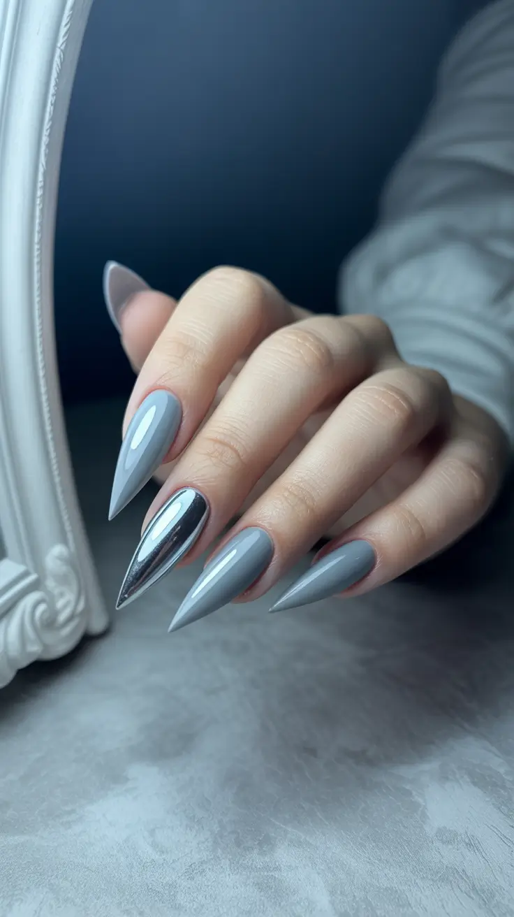 New Chrome Nails Ideas 2026 Grey Black Chrome