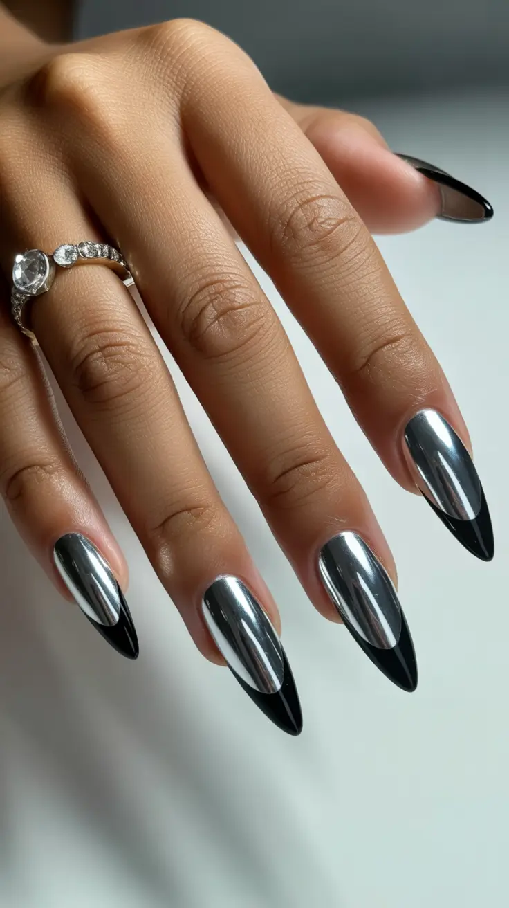 New Chrome Nails Ideas 2026 Black Silver Chrome
