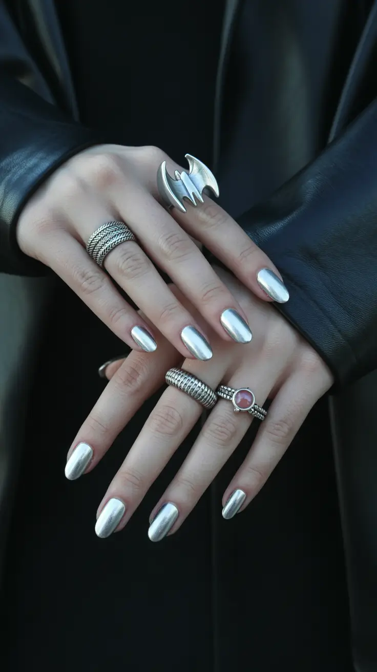New Chrome Nails Ideas 2026 Silver Chrome Almond