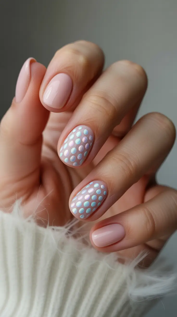 New Short Acrylic Nails 2026 Pearl Pink Polka Accent