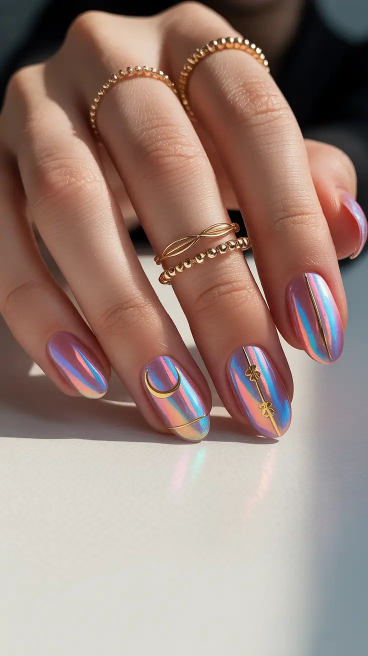 New Short Acrylic Nails 2026 Chrome Gold