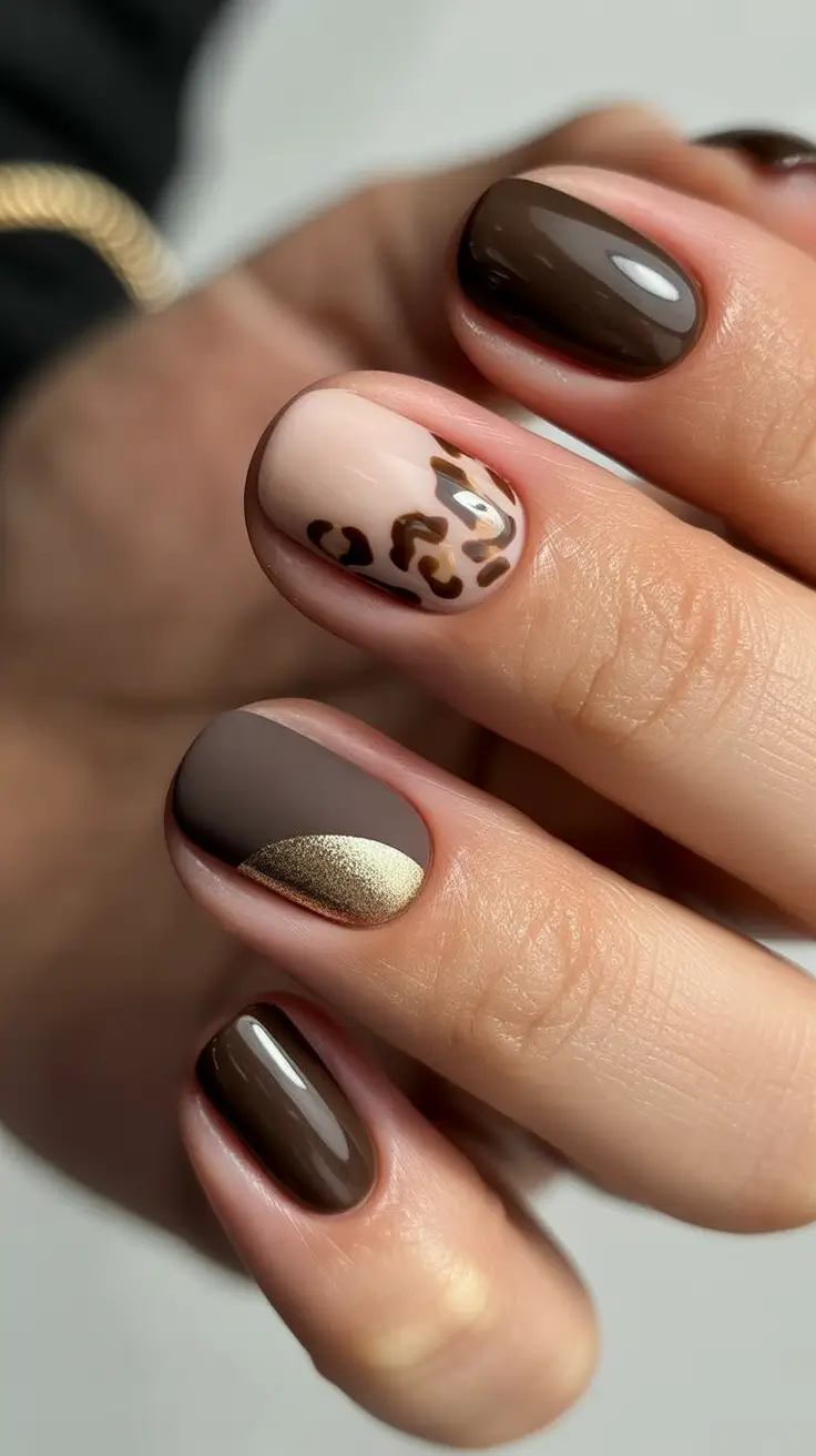 New Short Acrylic Nails 2026 Brown Leopard Design